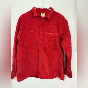 Worble Red Corduroy Button Up Long Sleeve Shirt Size Large Skateboard Cotton
